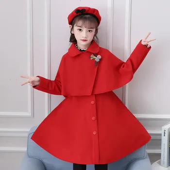 Toamna Iarna Fete Costum De Lână Stil Coreean Roșu De Lână Blană Sacou, Fusta Cu Talie Inalta Berete Pălărie Tinutele Printesa Haine Pentru Copii Seturi
