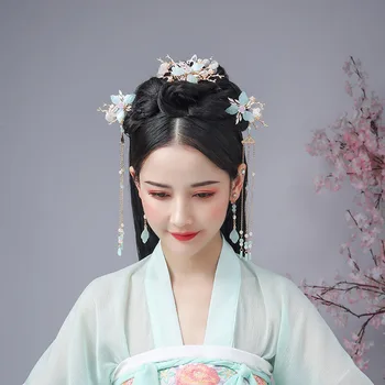 FORSEVEN Chineză Hanfu Rochie Agrafe Agrafe de Fluture Floare Stralucitoare Perle de Cristal Moț de Păr Piepteni Headpieces Seturi de Bijuterii