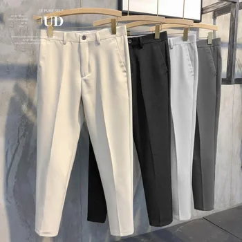 Primavara-Vara Subțire Solid Conic Nouă-Punct De Pantaloni Pentru Bărbați De Fier Non Slim Fit Casual Pantaloni Costum Sociale Gâfâi 2023 Trendy