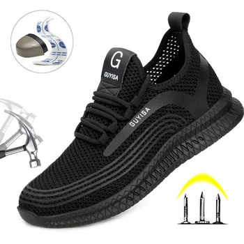 Ușoare și Respirabil Siguranță Pantofi pentru Bărbați de Mers pe jos Pantofi de Lucru Plasă Anti-alunecare Anti-puncție Anti-coliziune Steel Toe Pantofi