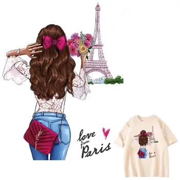 Romantic Paris Patch-uri Pentru Haine DIY Lavabil Femeie T-Shirt Transfer de Căldură Termică Autocolante Fată de Moda de Fier Pe Appliqued