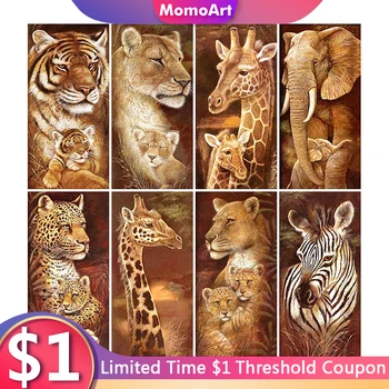 MomoArt 5D Diamant Pictura Leu Tigru Full Diamond Mozaic Girafa, Leopard, Elefant Broderie Animal cruciulițe Decor Acasă
