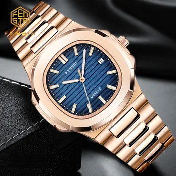 De lux Cuarț Ceas pentru Bărbați Argintiu Aur roz Complet din Oțel Inoxidabil Ceasuri Calendar Ceas de mână de sex Masculin Top Ceas Om de Afaceri Reloj