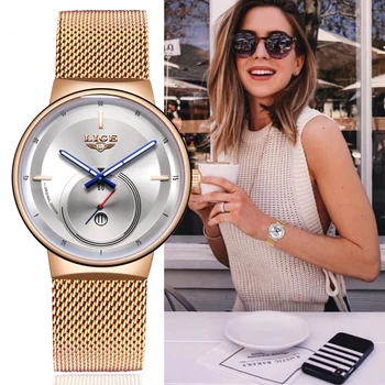 Reloj Mujer 2020 LIGE Femei a Crescut de Aur Ceasuri Laides de Afaceri Rochie de Moda Casual, Impermeabil Cuarț Ceas Calendar, Ceas de mână