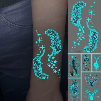 3D Pene Albastre Luminoase Tatuaje Stele Aripi de Fluture Drăguț Transfer Impermeabil Tatuaj Temporar Autocolant Bărbați Femei Stralucitoare Tatuaj