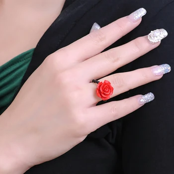 BOEYCJR Trandafir Rosu Floare Inele Bijuterii de Moda de Epocă Sculptură Cinabru Inele pentru Femei Logodna Cadou de Crăciun anillo inel
