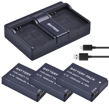 Batmax 3pcs Pentru Drift FXDC02 aparat de Fotografiat Baterie+Dual USB încărcător pentru Drift 72-011-00 FXDC02 CFXDC02 HD Ghost Ghost-S HD720