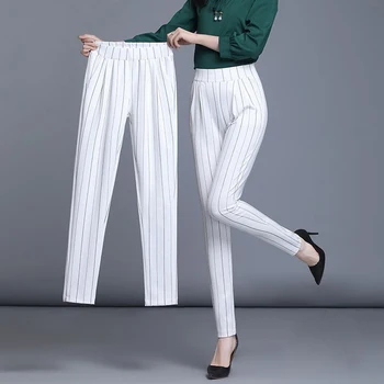 2021 Nouă Primăvară Pantaloni pentru Femei de Primavara-Vara de Înaltă Talie Pantaloni Harem de Bumbac Și Lenjerie de pat Alb-Negru cu Dungi Doamnelor pantaloni Pantaloni