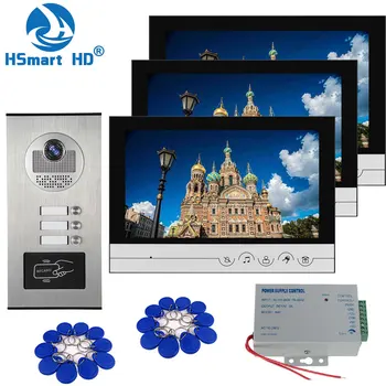 9 inch Home Video Interfon Interfon Bell Kituri de Acasă Familiile Ușa Inductiv Card Camera cu 2 / 3 Monitoriza Sisteme de Interfon