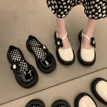 Pantofi Mary Jane Mici din Piele PU Pantofi Femei Primavara Fund Gros de Flori de Moda All-meci Retro Pompe Pantofi Femei Pantofi