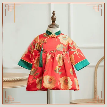 Iarna AutumnTang costum Fetita stil Chinezesc catwalk rochie copii prima zi de naștere cheongsam festivă de Anul Nou pentru Copii rochii