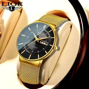 2022 LIGE Moda Mens ochiurilor de Plasă de Aur Centura de Ceasuri de Lux Minimalist Cuarț Încheietura Ceas pentru Bărbați Business Casual Ceas relogio masculino