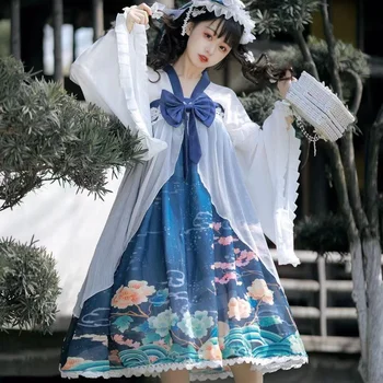 Hanfu Femei Îmbunătățit de zi cu Zi Tipărite Chineză Piept-lungime Primăvară-Vară Dulciuri Japoneze Stil Lolita Rochie
