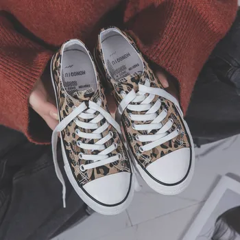 Noul Leopard de Imprimare Mare Sus Pantofi de Panza Harajuku Adidași de Moda Noua Dantelă-up All-meci Pantofi Plat pentru Femei Clasic Streetwear