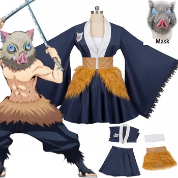 Anime Demon Slayer Kimetsu nu Yaiba Hashibira Inosuke cosplay costum inosuke cosplay kimono dress femei pantaloni rochie