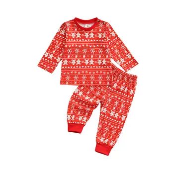 Xmas Sleepwear Copil Nou-născut 2 buc Haine cu Maneci Lungi Rotunde Gât Pulovere Pantaloni Îmbrăcăminte pentru Copii Set Tinutele de Crăciun