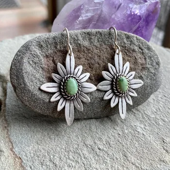 Coreea de Argint de Epocă Culoare Daisy Floare Cercei pentru Femei Incrustate cu Pietre Verzi Daisy Cercei Accesorii Bijuterii Cadouri