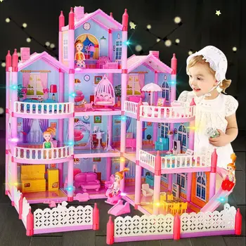 Copiii Montessori House 3d Asamblate de Iluminat Diy Manual Doll House Villa Set Princess Castelul Fetei Puzzle Jucărie Cadou de Ziua de nastere