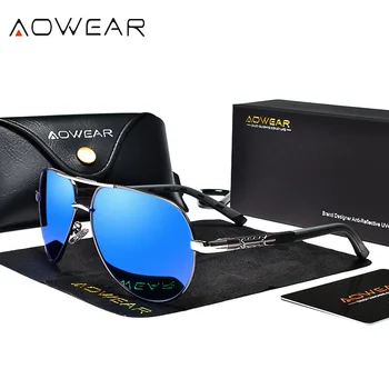 AOWEAR Aviației Polarizat ochelari de Soare Barbati din Aluminiu de Conducere Oglindă Ochelari de Soare de sex Masculin Designer de Brand Retro Accesorii Ochelari gafas