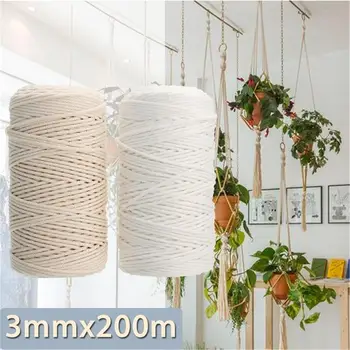 3 mm 100m/200m Macrame Frânghie Răsucită String Cordon de Bumbac Pentru Handmade Naturale de Bej Coarda Acasă DIY Accesorii de Nunta Cadou