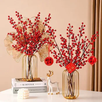 1buc Artificiale Red Berry Buchet de Flori False Plante pentru Acasă Spumă Roșie Chineză Păducel Anul Nou 2023 Petrecere Crăciunul Decor