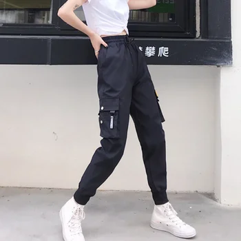 Harajuku Negru Pantaloni Femei Picior Hiphop Streetwear Femei Pantaloni Largi Femei Largi, Supradimensionate Stil Coreean Pantaloni