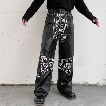 Toamna Iarna Pantaloni De Piele Bărbați De Îmbinare De Proiectare Vrac Casual Moda Streetwear Hip-Hop, Punk Din Piele Motocicleta Pantaloni Pantaloni Sex Masculin