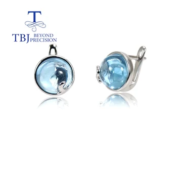 Design simplu femei cercei Naturale Sky Blue Topaz Rotund 10.0 mm, pietre semipretioase cercei argint 925 bijuterii fine cadou