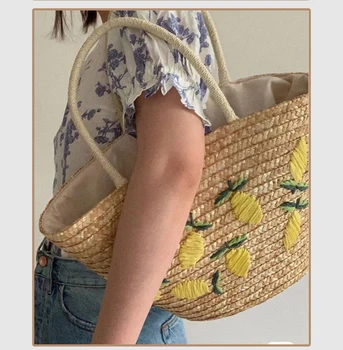 Femei geantă de umăr pentru Vara paie țesute de vacanță sac de plajă 2022 nou alfabet simplu brodate geantă de mână de mare capacitate