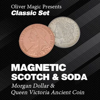 Magnetic Scotch & Soda (Morgan Dollar și Regina Victoria Monedă Antică) de Oliver Magic Classic Set de Magie Trucuri Magice Iluzii