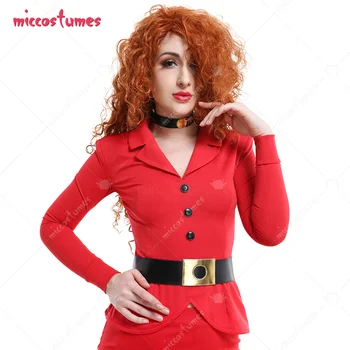 Miss Bellum cu Mâneci Lungi Costum Roșu culoare-Cum ar fi Scăzut Piept Rochie Wrap Fusta Costum Cosplay Costum cu Centura Neagră și Colier