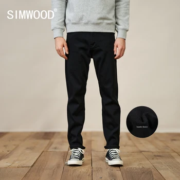 SIMWOOD 2022 Primăvară Nouă Confortabil Conice Blugi Negri Barbati 15 Uncii de Epocă Fleece Pantaloni Plus Dimensiune Denim Pantaloni