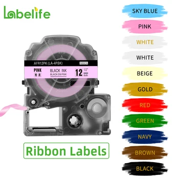 Labelife SFR12PK SFR12ZK LA-4LBK 12mm Compatibil pentru Epson/Kingjim Imprimantă de Etichete LW400 Panglică Etichete pentru Buchet,Cadou Nunta