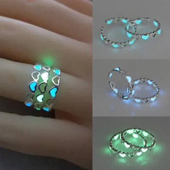 Reglabil Hollow Inima Inel Luminos Glow În Întuneric Culoare Argintie Inele pentru Femei Prieteni Cadou Vintage Moda Bijuterii Ring