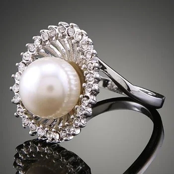 Cele mai noi coreea Moda Retro Simulate perla Inel de Bijuterii Mare Gol Forma de Floare Elegant de Epocă Inele Pentru Femei