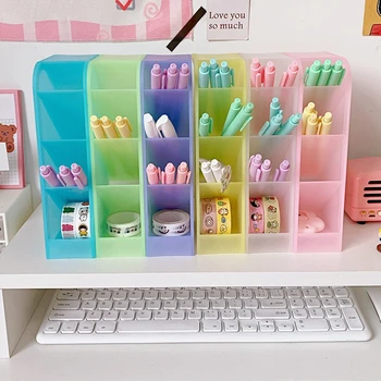 Noul Desktop Storage Bin Kawaii Culoare 4 Încinge Desktop Organizator Suport Stilou Birou Makeups Creion Cutie De Depozitare Școala De Papetarie