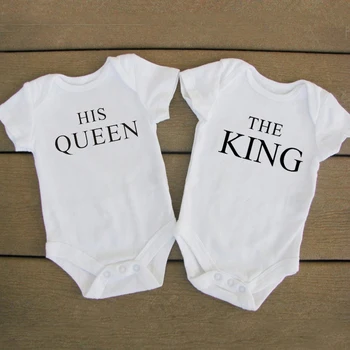 2019 Baby Body Casual Băiețel Nou-născut Fată cu mânecă Scurtă Scrisoare Regele Regina Bumbac Jumper Costume de Haine pentru Copii