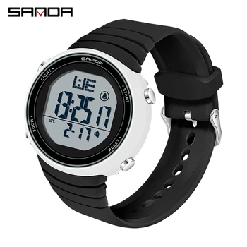 SANDA Brand Digital Ceas Pentru Barbati Femei Sport Rezistent la Apa de Alarmă Cronometru Ceas Negru Scufundări, Înot Reloj Hombre