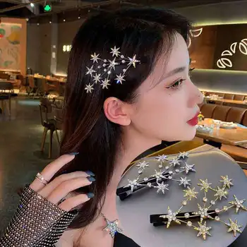 Sus Stele Stras Hairpin Agrafe de Par pentru Femei de Moda coreeană Franjuri Clip Breton Zână Floare Partea Clip y2k Accesorii de Par