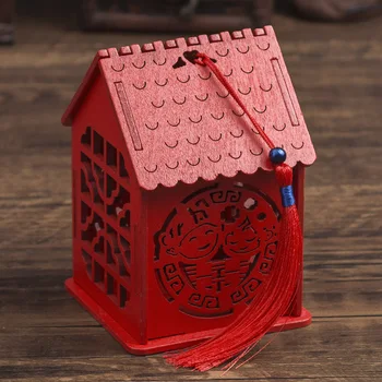 100buc Creative de Design Casa Lemn Chineză Fericirea Dublu Nunta Favoarea Cutii de Bomboane Cutie Roșie Chineză Clasică Zahăr Caz