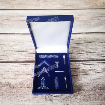 9 piese Masonice in Miniatura Instrumente de Lucru Catifea Cadou rafinat Set albastru Cutie Suveniruri ornamente metalice